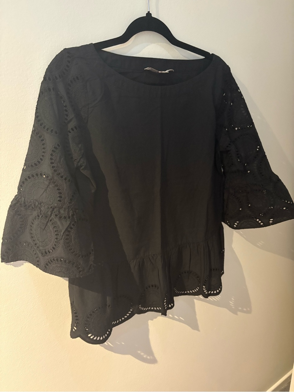 LOFT Black Eyelet Bell Sleeve Tunic